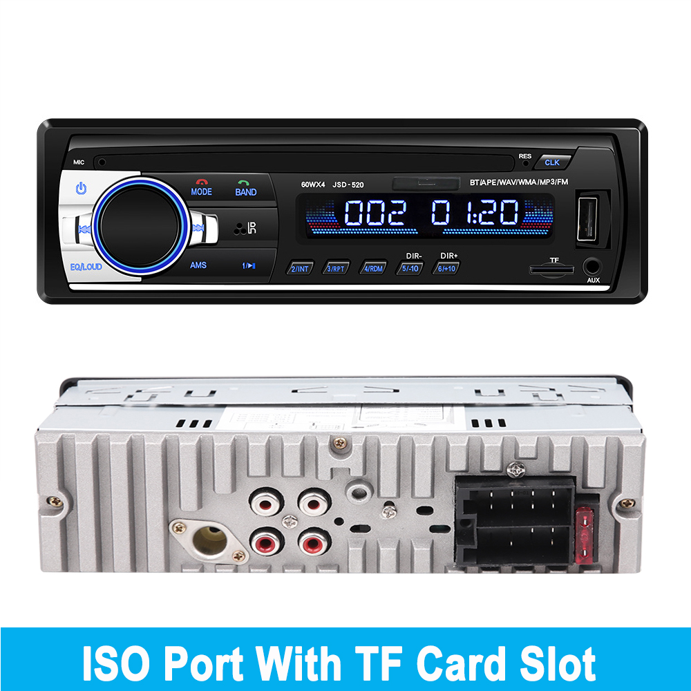 Autoradio stéréo numérique, Bluetooth JSD-520, 1 Din, lecteur MP3, 4x60W, Audio FM, récepteur de musique, USB/SD, avec entrée AUX au tableau de bord: ISO For TF Card