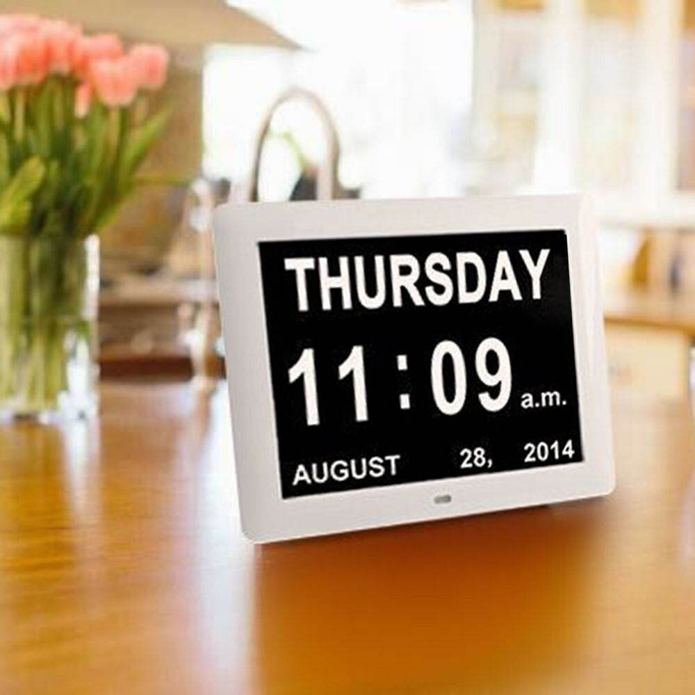 8" Electronic LED Digital Calendar Alarm Clock with Large LED Screen Display Letter Week/Month/Year US/AU/UK/EU Plug Alarm Clock