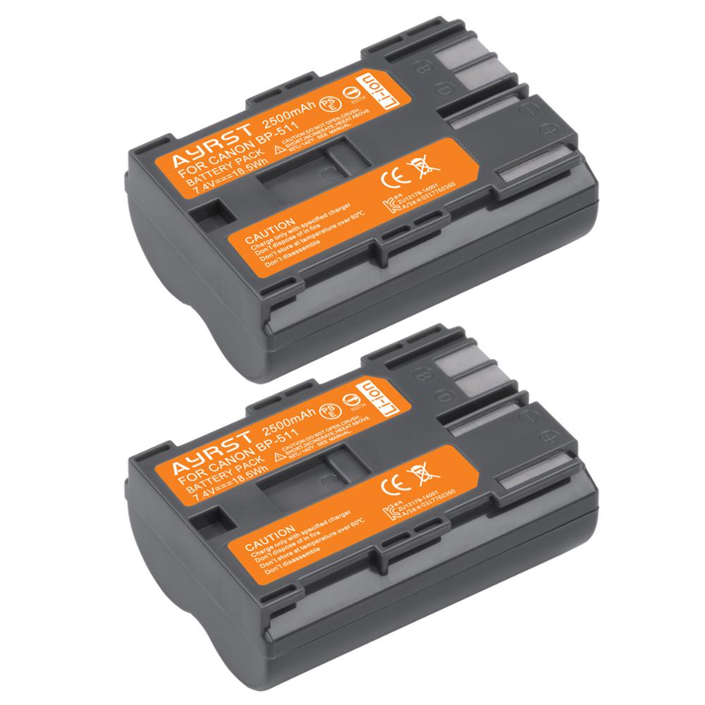 2pcs 2500mAh BP-511 BP-511A BP 511A battey + USB Charger for Canon G6 G5 G3 G2 G1 EOS 300D 50D 40D 30D 20D 5D G6 L10 camera: 2battery