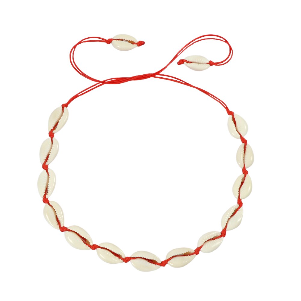 Collar de conchas marinas para mujer, Gargantilla de conchas marinas naturales, pulseras de conchas de verano, cadena de cuerda hecha a mano, joyería: Necklace Red