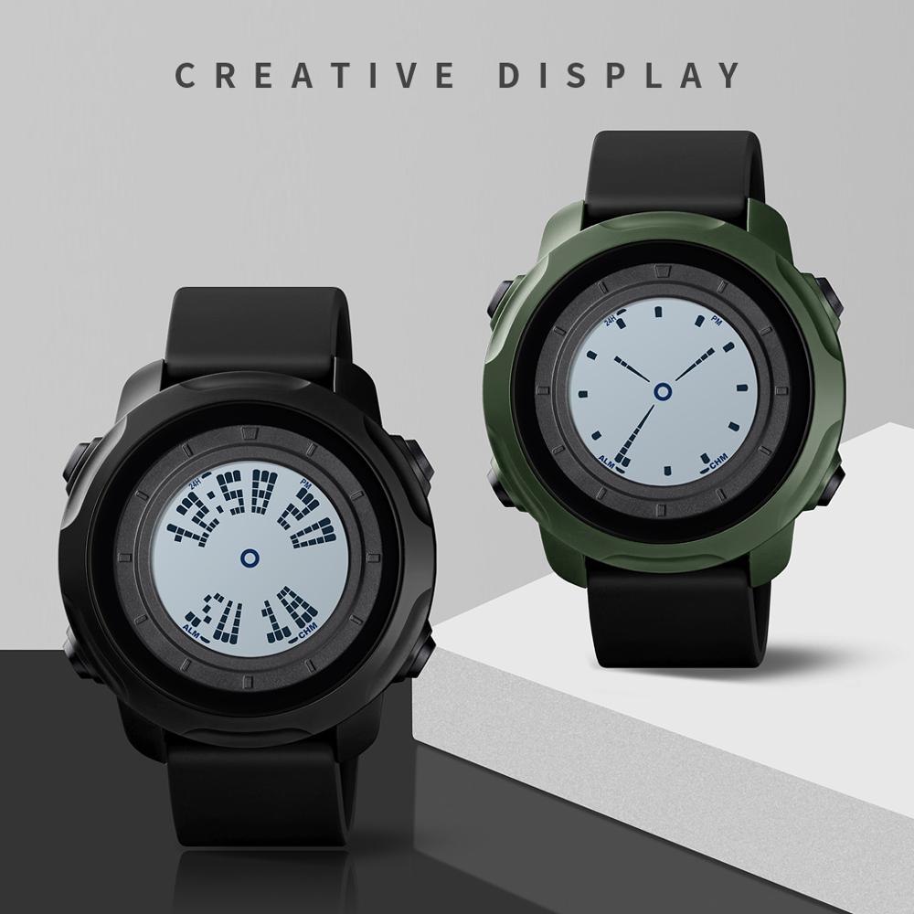 SKMEI Two Display Men's Electronics Watch 50M Waterproof LED Silica Watch Digital Wristwatches Mens Alarm relogios 1571