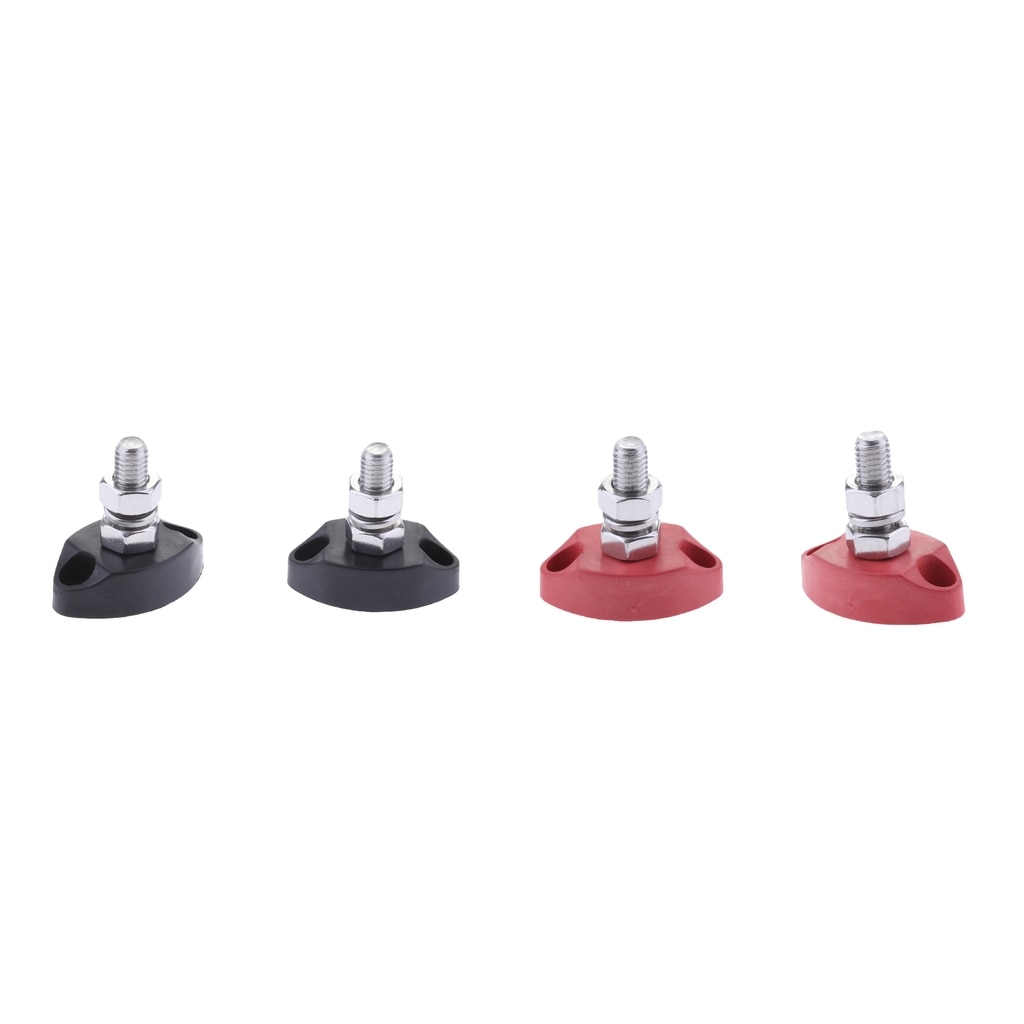 4 stk  dc 12v samleskinne klemrække  - 1/4 tommer 6mm positivt isoleret enkelt studs power og jordforbindelsesstolpe - rød+sort