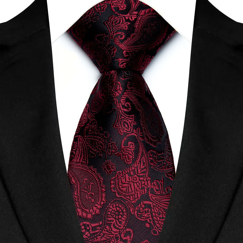 Cravate de luxe pour hommes, 8CM, couleur rouge, rayures à pois, couleur unie, Paisley, pour marié, tissée en Jacquard, pour fête d'affaires et de mariage: Rose Rouge