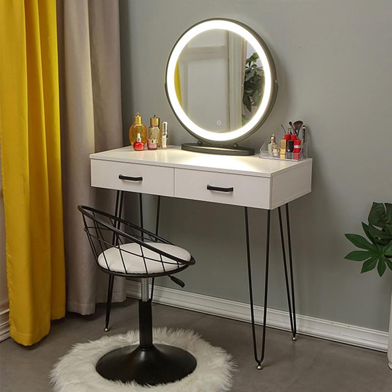 Round Dressing Table Dressing Mirror Bedroom Storage Cabinet Dressing Table Simple Dressing Table Storage Cabinet LED Glow HWC