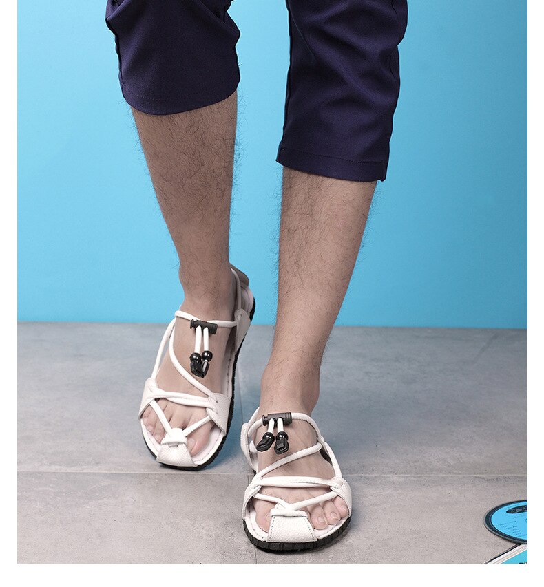 Klassikere fritid sommersandaler til mænd pu syning solide strandsandaler basic front bagstrop lav åndbare sko