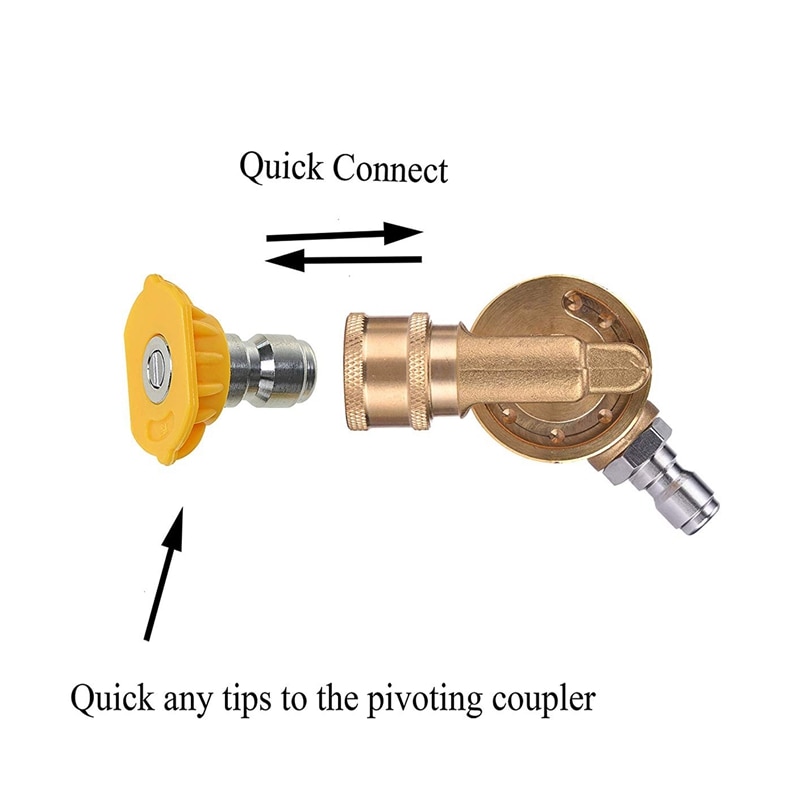 Pivoting Coupler for Pressure Washer Nozzle, Gutter Cleaner Attachment for Gutter Cleaning, 240 Degree, 4500 Psi, 1/4 Inch Quick