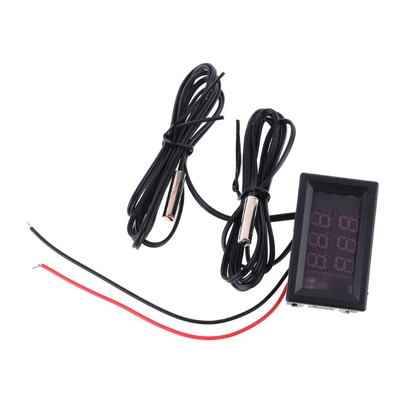 Dual Display Digital Thermometer Red+Blue Temperature Sensor Tester NTC Waterproof Metal Probe