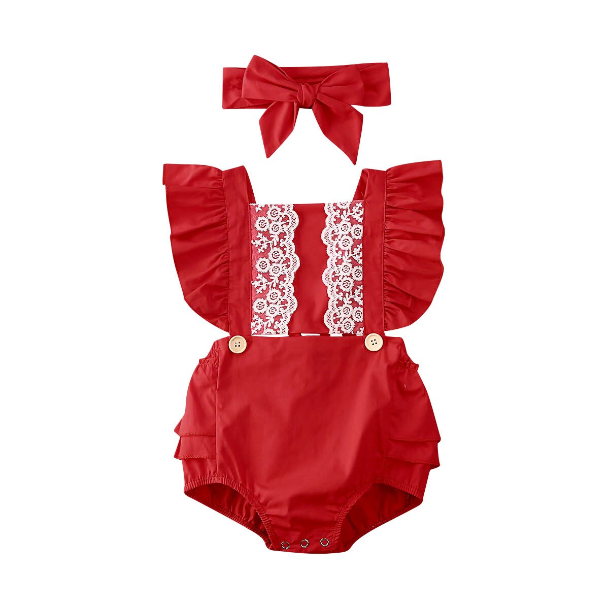 0-24M Säuglings freundlicher Baby Mädchen Jungen Bodys Stirnband Blumen- Spitze Rüschen Kurzarm Overall Stirnband 3 Farben: verrotten / 18m