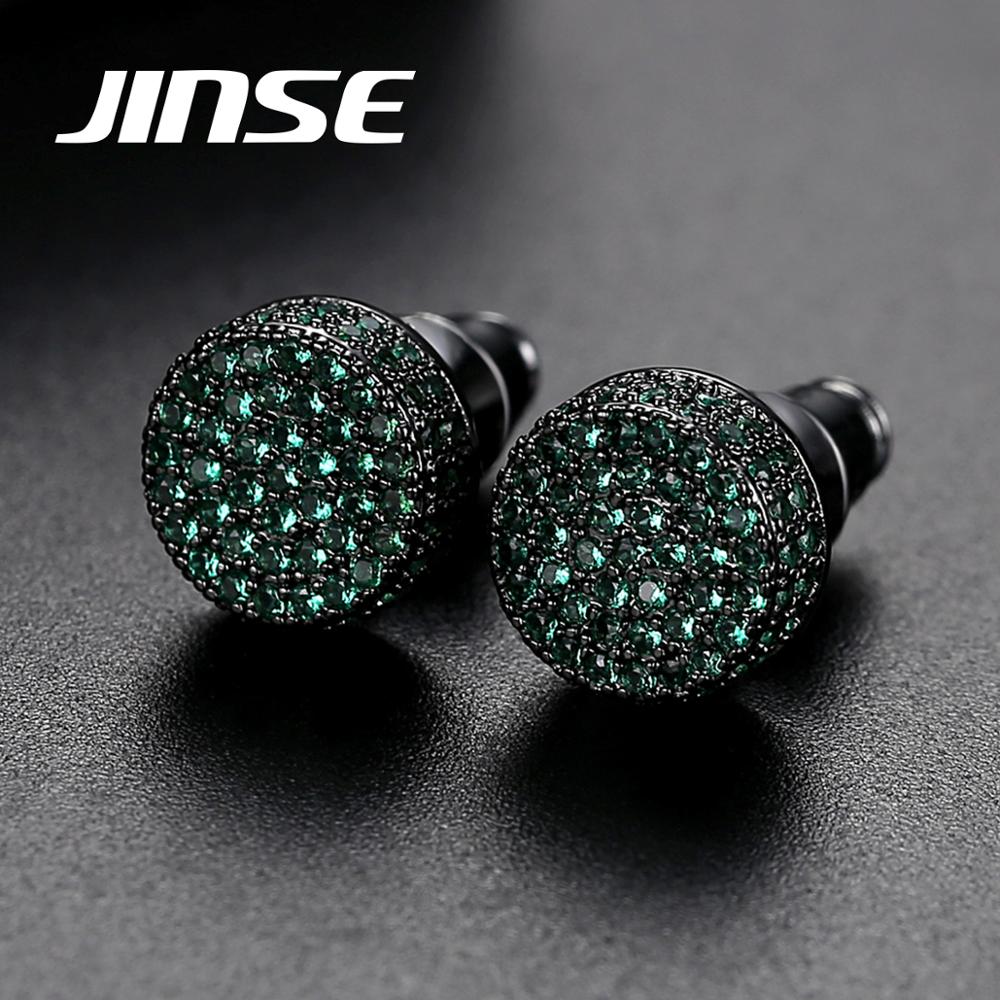JINSE biodro chmiel 9MM okrągła cyrkonia kolczyki dla mężczyzn kolczyki robić uszu kryształ zielony biały mężczyzna kolczyki biżuteria Brincos
