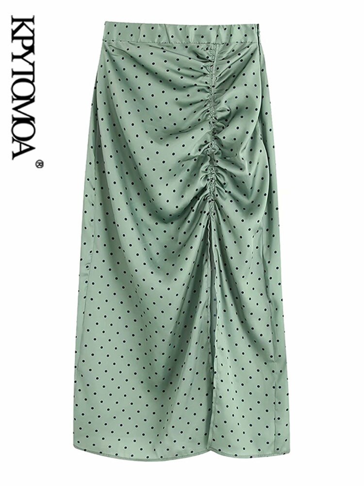 Falda Midi plisada de lunares Vintage para Mujer, , cintura elástica, falda con cremallera lateral, Faldas elegantes para Mujer