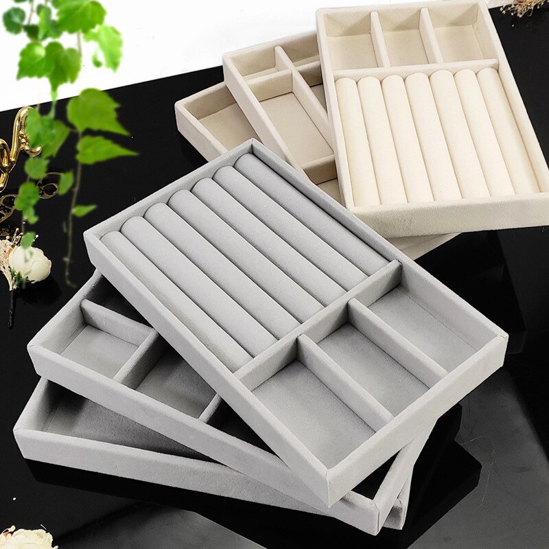 3PCS Drawer DIY Jewelry Box Storage Tray Ring Bracelet Box Portable Velvet Jewellery Organizer Earring Holder