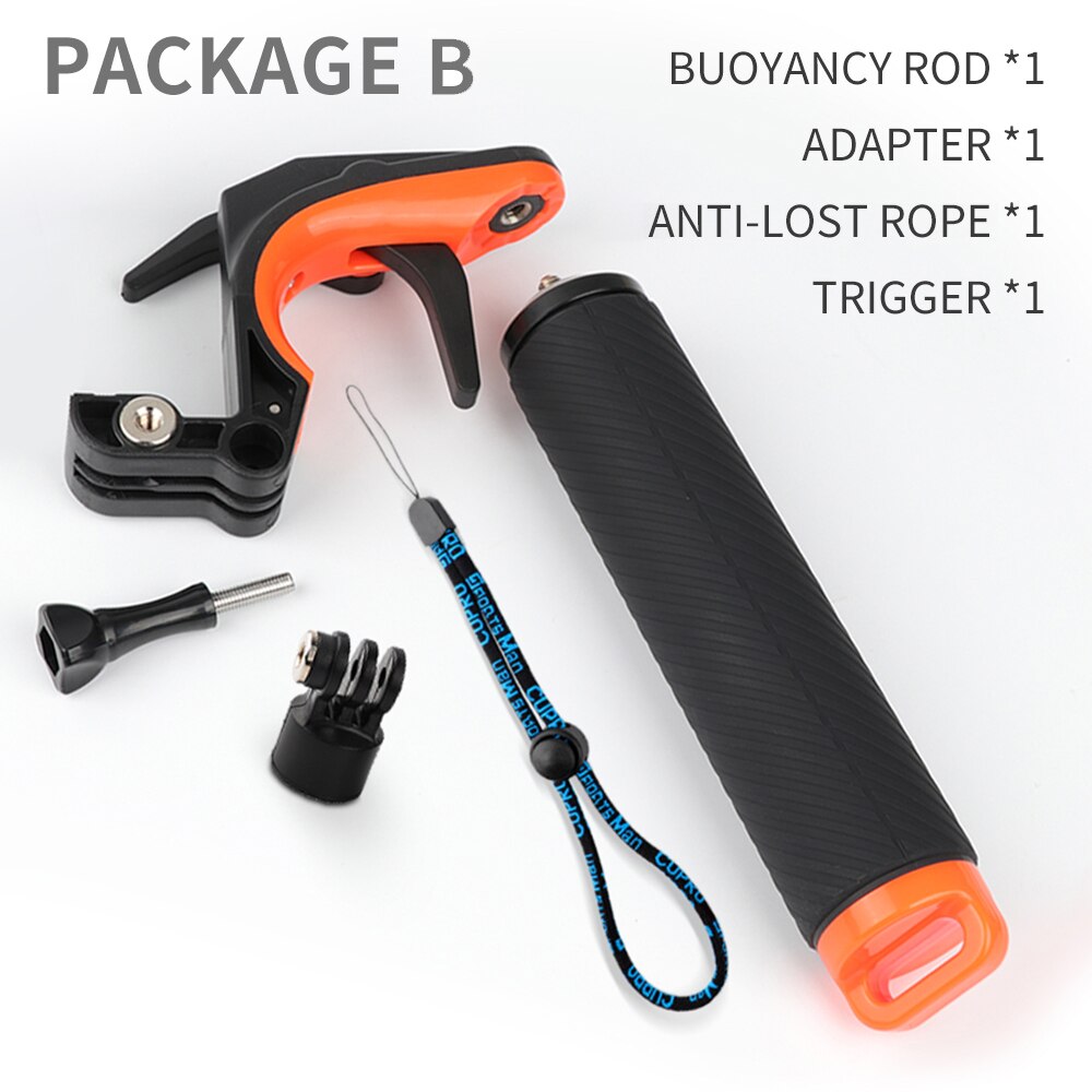 Disparador, palo de flotabilidad para buceo, agarre de mano flotante para GoPro Hero 8, agarre de mano, obturador negro, soporte de disparo de control: Package B