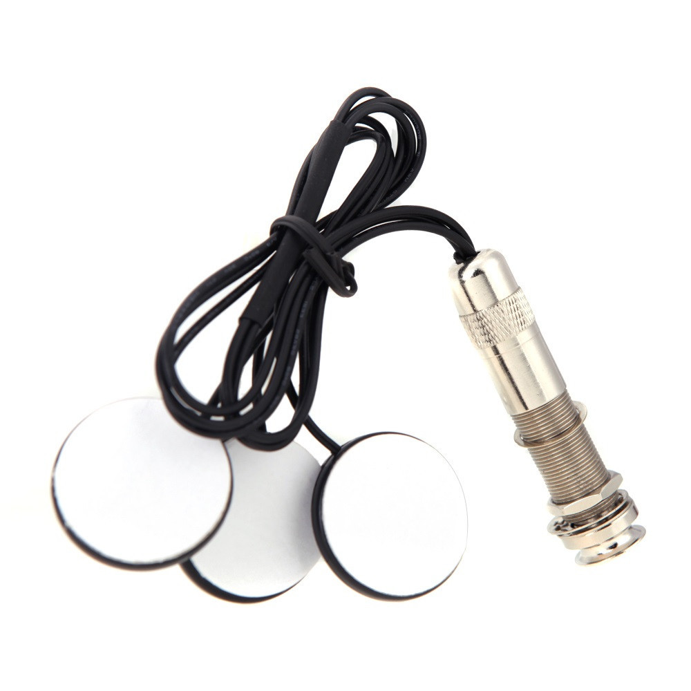 Universeller 6,35-mm-Tonabnehmer, Piezo-3-Geber für Akustikgitarre, Ukulele, Mandoline, Violine, Splitter, schwarzes Metall, Gummi, Kunststoff