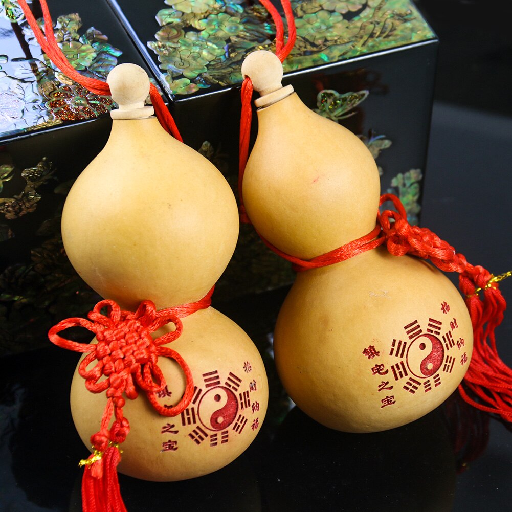 Bouteille de gourde naturelle Tai Chi Yin Yang Fengshui, ornements suspendus, flacon de hanche avec couvercle, Collection artisanale, décoration murale de jardin de maison