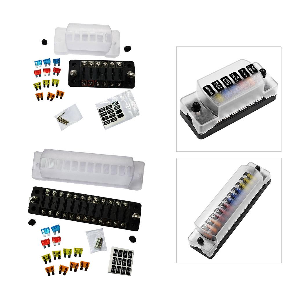 Waterproof Fuse Block 12-Way 6-Way Waterproof Protection Atc/Ato Fuse Box Dust Cover Fuse Block 12V Boat Car Boat Camper