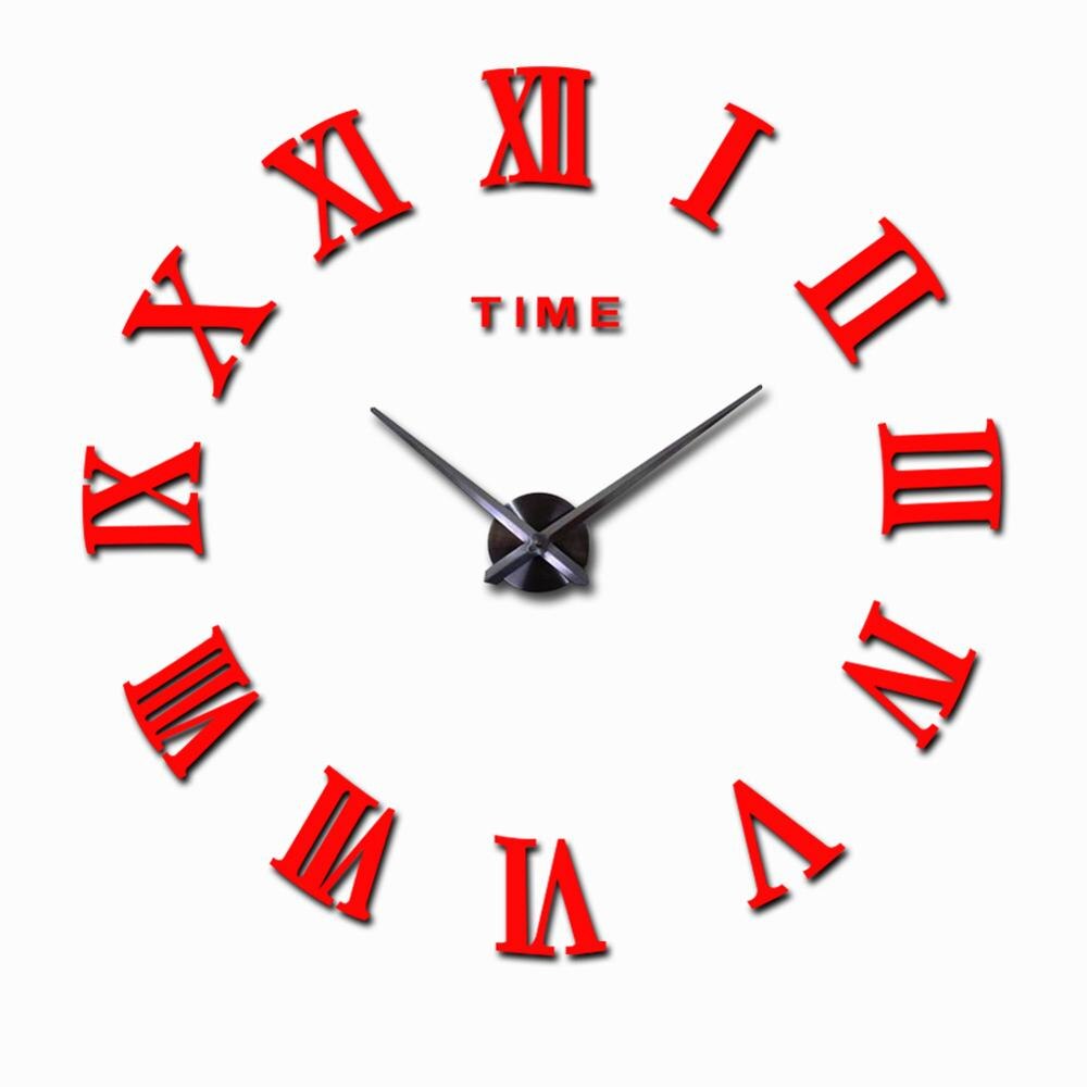 Woondecoratie grote romeinse spiegel moderne kwarts klokken woonkamer doe-het-zelf wandklok sticker horloge: Rood / 47 inch