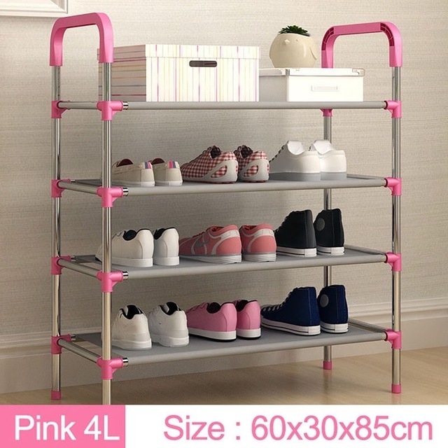 Skohylle skap arrangør holder 3/4/5 etterslep montere sko hylle hjem stue møbler stativer sko henger arrangører: Rosa 4 etterslep