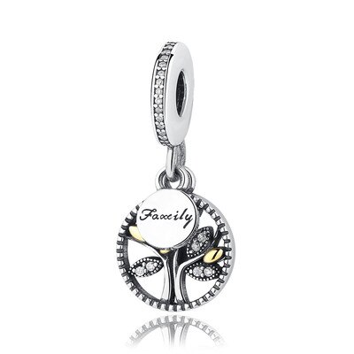 BISAER 925 Sterling Silber FAMILIE BAUM DES LEBENS SILBER BAUMELN Anhänger Perlen Fit Charms Armband Zirkon Silber 925 Schmuck WEUS306: WEUS306