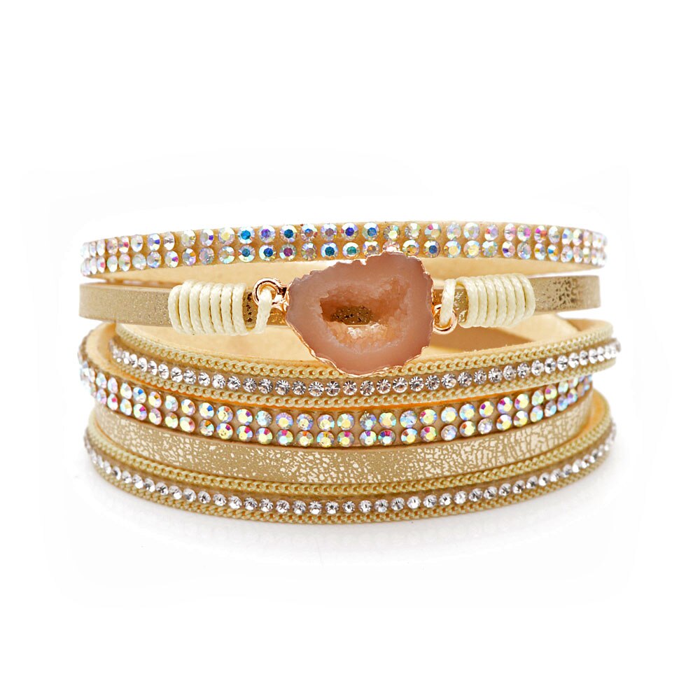 Cindy xiang 3 cores moda natural pedra pulseiras de couro para mulheres e homens unissex manguito pulseiras longo torcido braceletes verão: yellow