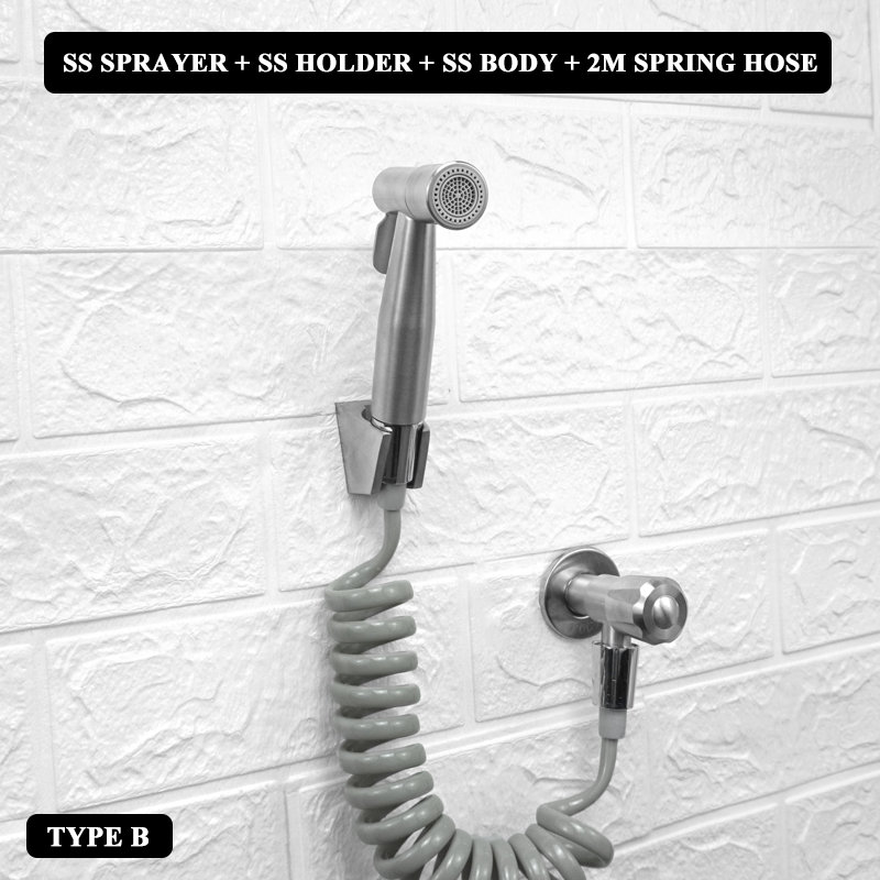 Brushed Stainless Steel Douche Kit Double Spray Handheld Bidet Sprayer Toilet Bidet Faucet Shattaf Valve Jet Set Hygienic Shower: B Whole Set PVC Hose