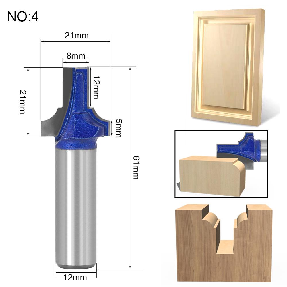 1 pc 12mm Shank Woodworking Door Frame Router Bits for wood carbide lassical door cabinet bits Engraving Milling Cutte: NO4