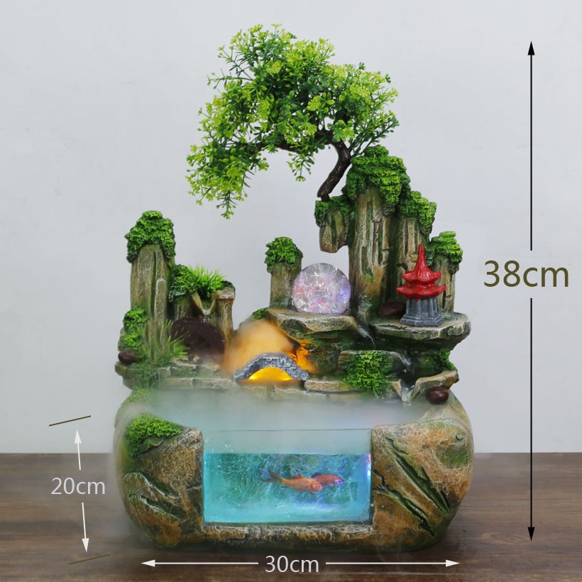 LED Steingarten Garten Wasser Brunnen Luftbefeuchter Heimat Sekretariat Schreibtisch Kleine Fische Panzer Glück Fengshui Wasserfall Mikro Landschaft