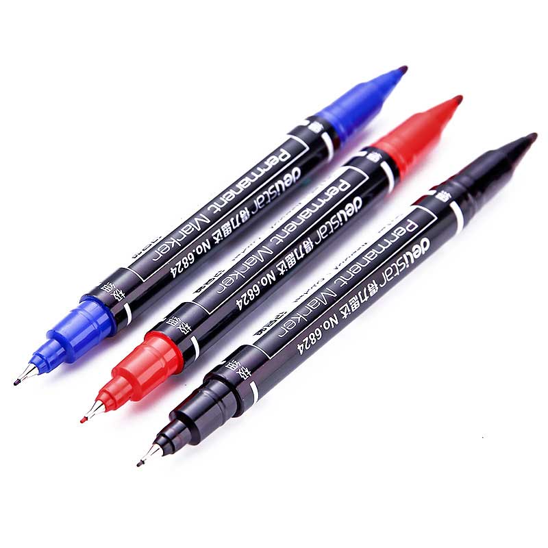 Marcadores permanentes de doble punta, punta fina, tinta negra, azul y roja, marcador de tinta de aceite de 0,5mm-1mm, bolígrafos para la escuela, suministros de oficina, papelería