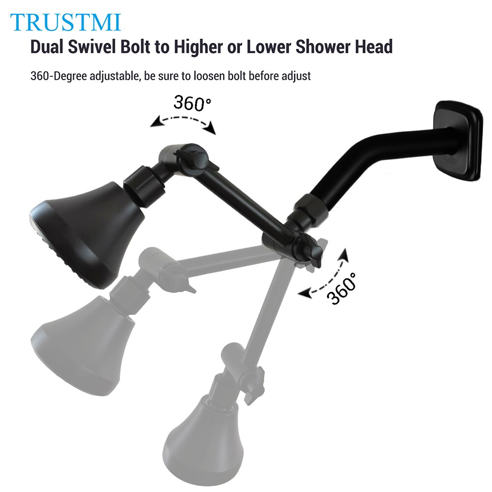Extensor de brazo de ducha ajustable, cabezal de ducha de latón de 4 pulgadas, tubo de recambio de extensión de elevación alta o inferior, montaje de brazo, negro mate C