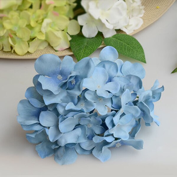 Flores artificiais da seda da flor do buquê da hortênsia com haste livre para o presente da decoração do casamento da casa jan88: old blue