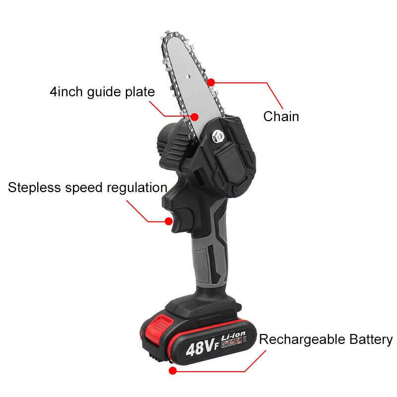 48V Portable Electric Pruning Saw Cordless Woodworking Electric Saw Garden Logging Mini Electric Chain Saw with 2 Battery
