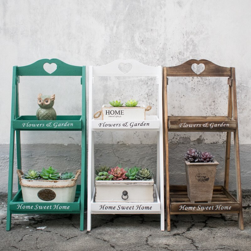 Installatie-Gratis Amerikaanse Retro Multi-Layer Massief Houten Groene Planten Ladder Bloem Stand Balkon Floor Type Ladder Plant