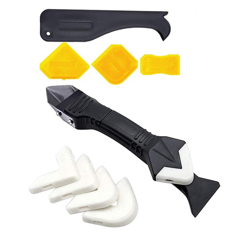 Ensemble d'outils pour le calfeutrage 3 en 1 finition d'étanchéité Silicone, outil fait main grattoir à coulis ensemble de raclette: L-9pcs