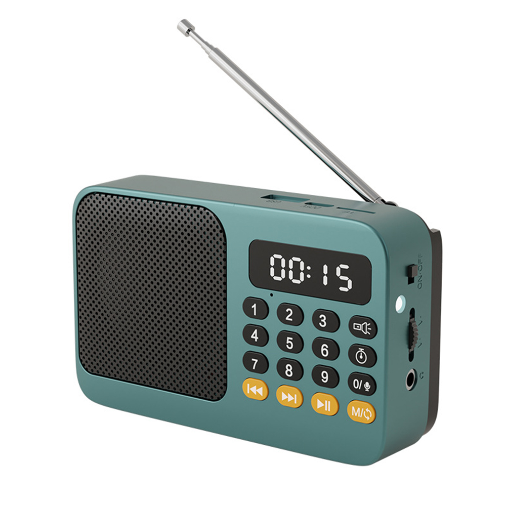 Kompakt handhållen bärbar radio, uppladdningsbar fm, tf, usb, bt, musikspelare med lcd-skärm, 3.5mm uttag och ficklampa: Blå