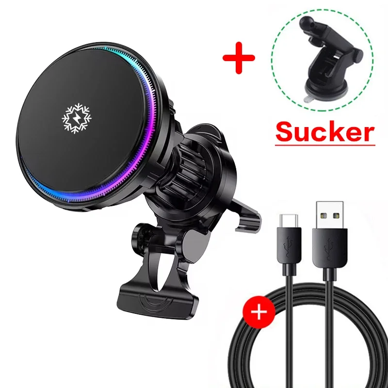 Tec refrigeration magnetisk trådlös billaddare kylande bilhållare snabbladdningsstation för iphone 16/15/14/13 pro: Vit