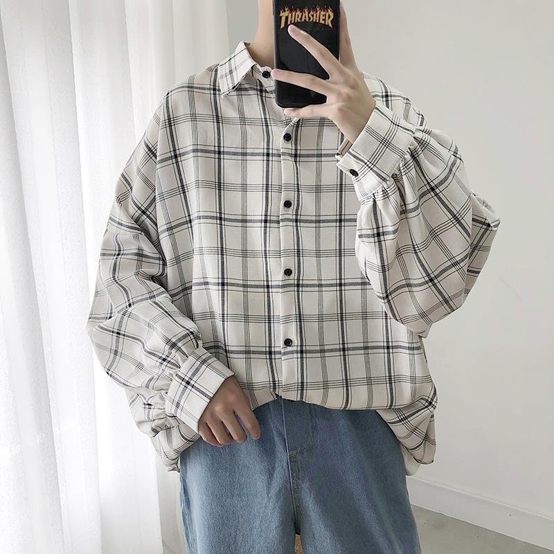 Spring/Summer Korea Preppy Style Handsome Cute Gentle Boy Plaid Shirt Top Warm Sunny Man Vintage Juvenile Casual Shirt