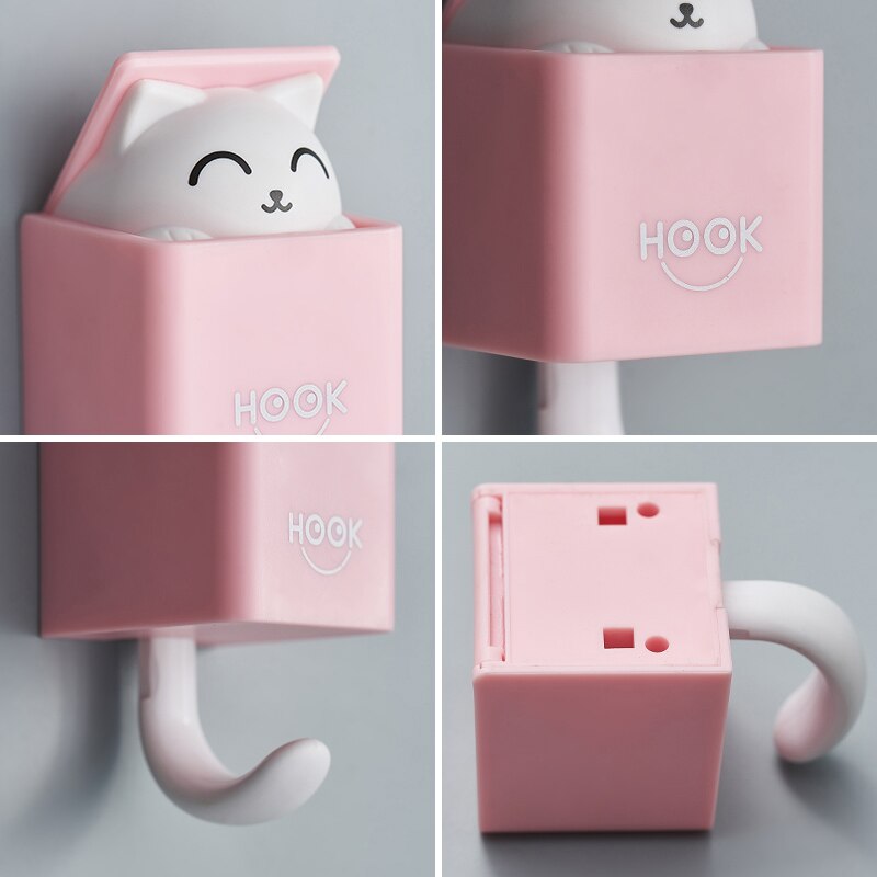 Verborgen kat wandhanger haak decoratie voor kleding hoed sjaal sleutel dieren hanger rek wanddecoratie gratis ponsen