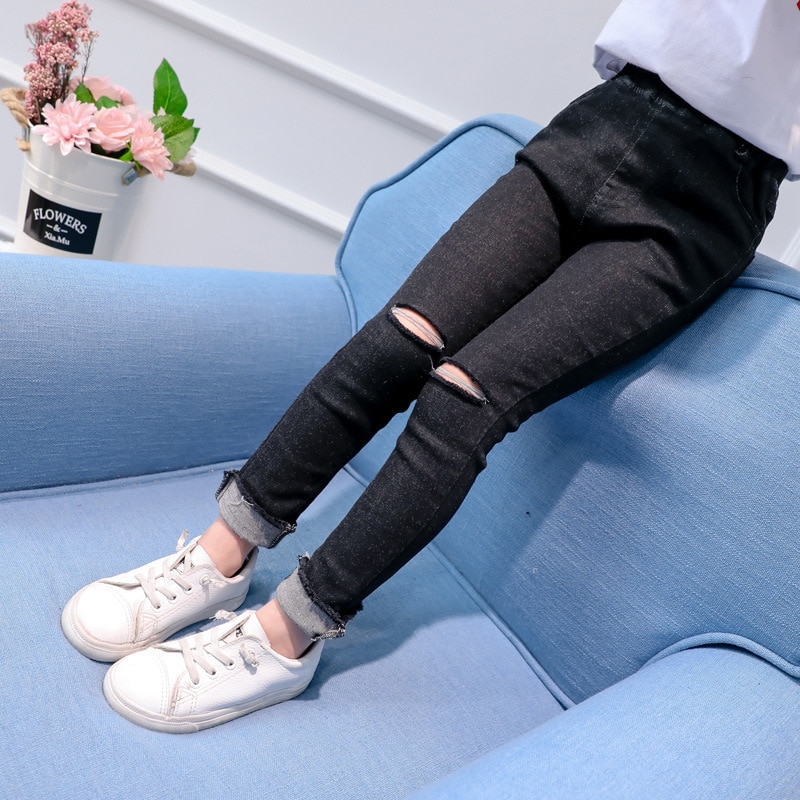 4 5 6 7 8 9 10 11 12 años Vaqueros rasgados para niñas adolescentes primavera otoño Slim Kids Denim Pant Casual Skinny Teens Pantalones
