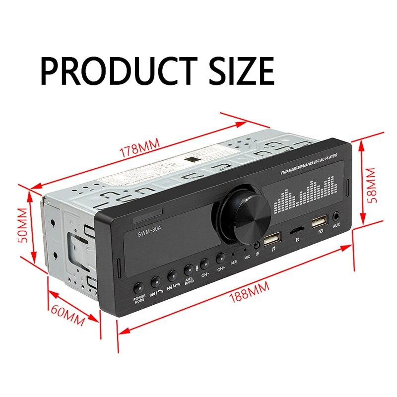 1 din auto  mp3 multimediaspeler bluetooth radio stereo radio swm -80a