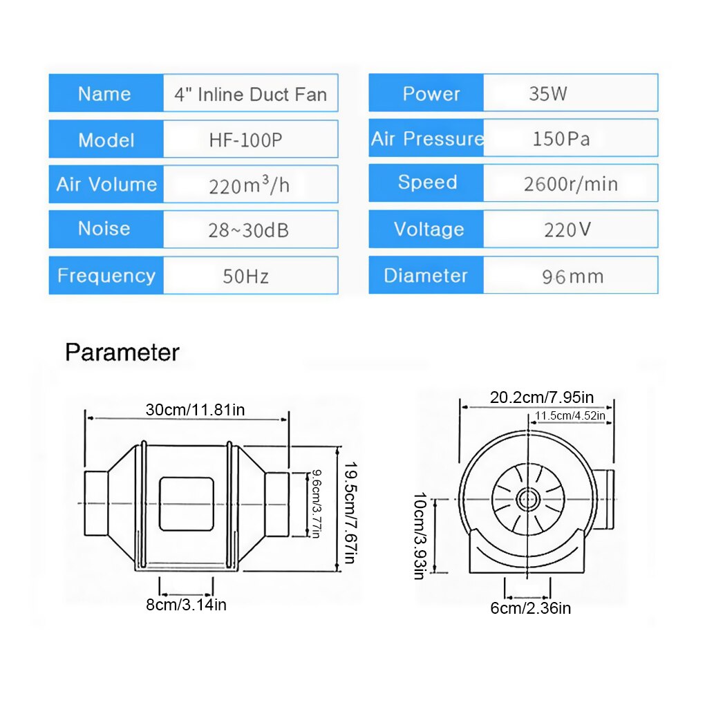 Exhaust Fan Soundless Hanging Extractor Ventilation Inline Fans Blower Window Vent in Box Package for Kitchen Bathrooms