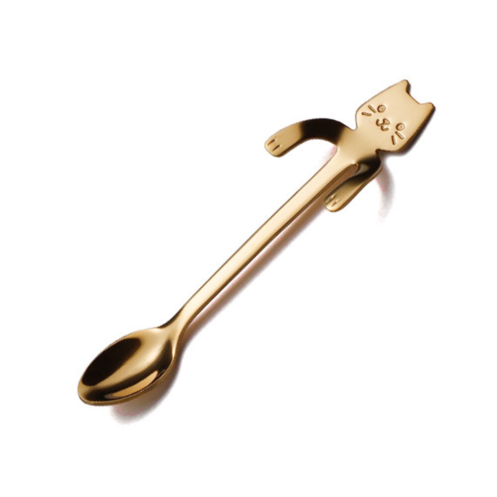 Small Mini 304 Stainless Steel Cute Cat Teaspoons Cartoon Spoons Ice Cream Dessert Spoon Long Handle Coffee&Tea Spoon: C