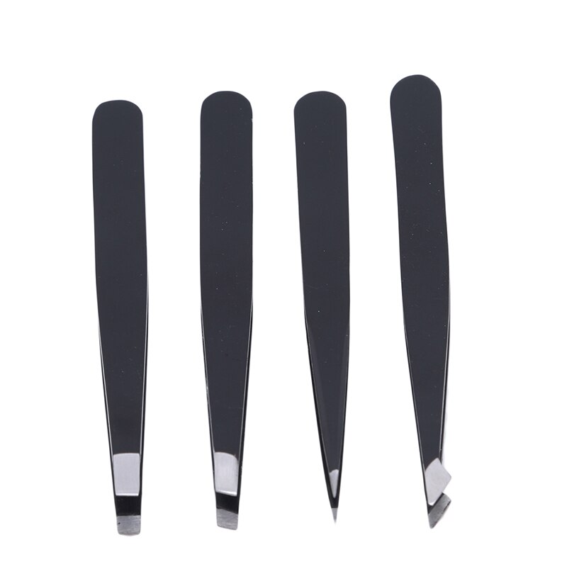 4 Sets Of Eyebrow Tweezers Stainless Steel Pointed / Tilted Pointed / Flat Hair Removal Makeup Kit
