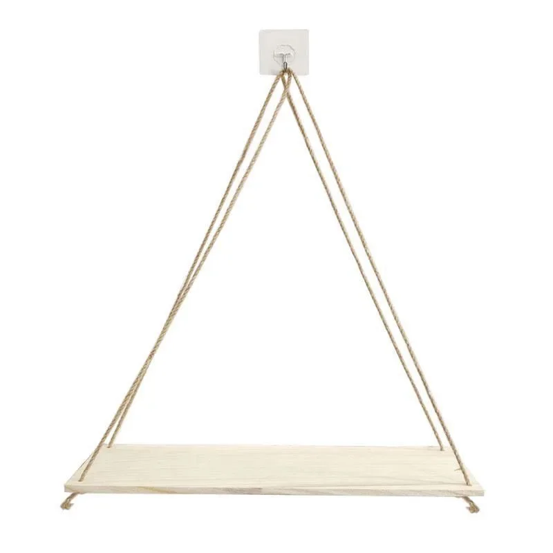 Balançoire murale suspendue en corde de bois, Pot de fleur, plateau monté, étagères murales flottantes, décoration nordique pour la maison, Simple: Gris clair