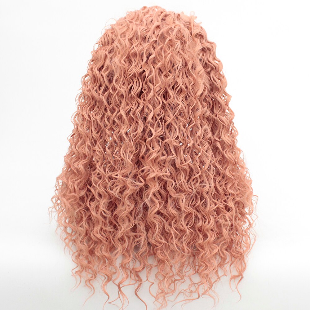 V'nice Rose Gold Pruik Synthetische Lace Front Hittebestendige Middenscheiding Losse Krullen Pruiken voor Vrouwen Licht Beige Bruin Kant