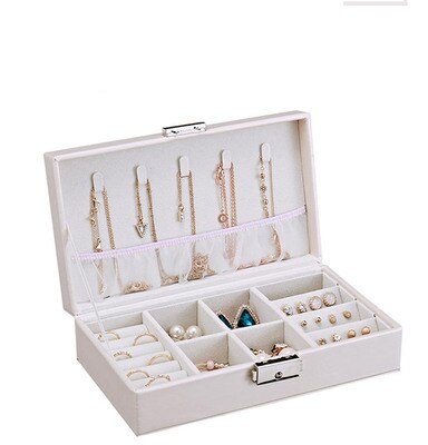 Schmuck Box Kreative Leder Lagerung Ohrring Tragbare Multi-schicht Make-Up Box PU Uhr Box Halskette Halter: White 1