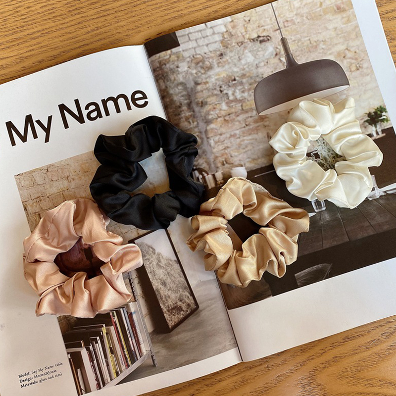 Scrunchies de satén de seda para mujer, cuerda para el cabello de Color sólido, banda de goma, soporte para Cola de Caballo , diadema elástica, accesorios para el cabello, 3 piezas por juego