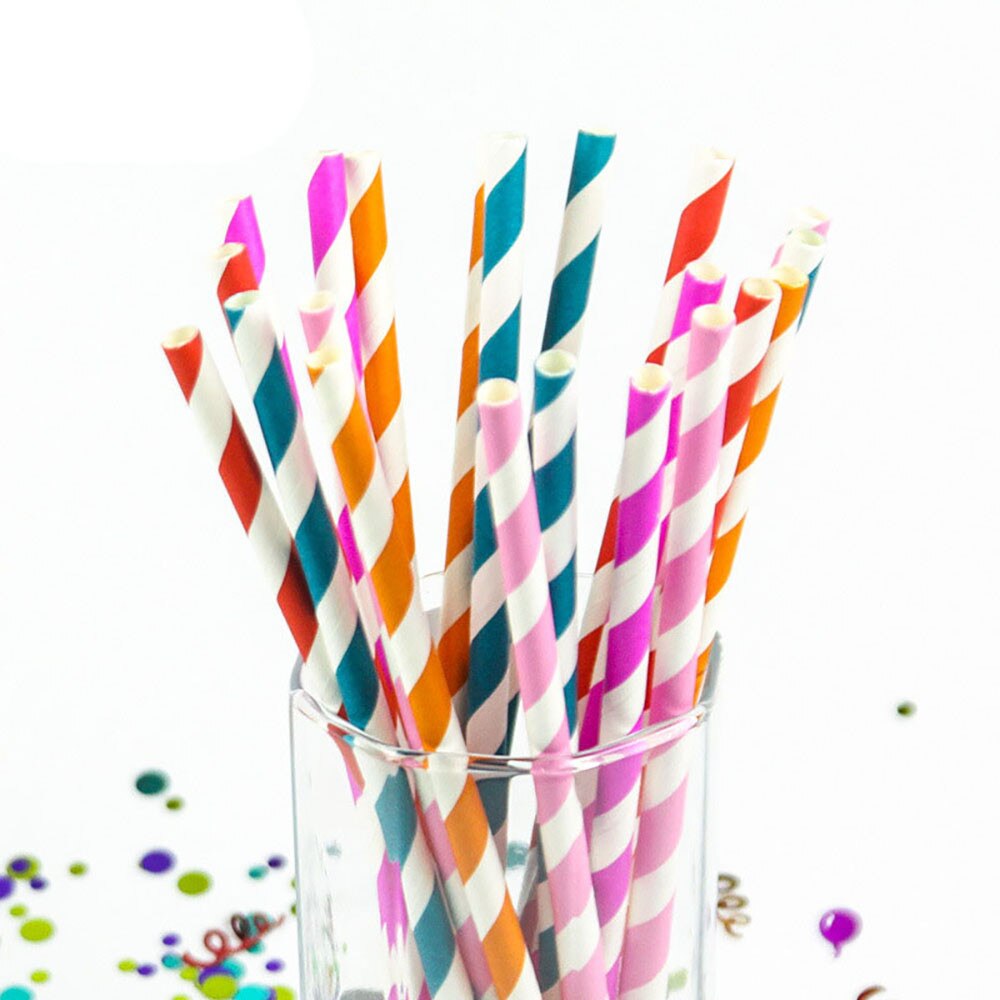 150 Stuks Drinken Papier Rietjes Wegwerp Voor Supplies Thema Drinken Regenboog Rietjes Multi-color Gestreepte Gelukkig Rietjes