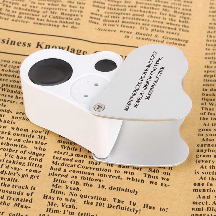 30X 60X Magnifying Loupe Jewelry Jewelers Pocket Magnifier 2 LED Lights