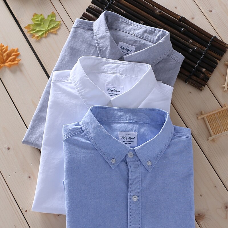 Schinteon Mannen Zomer Oxford Korte Mouwen Casual Slim Shirt 100% Katoenen Shirts Turn-Down Kraag