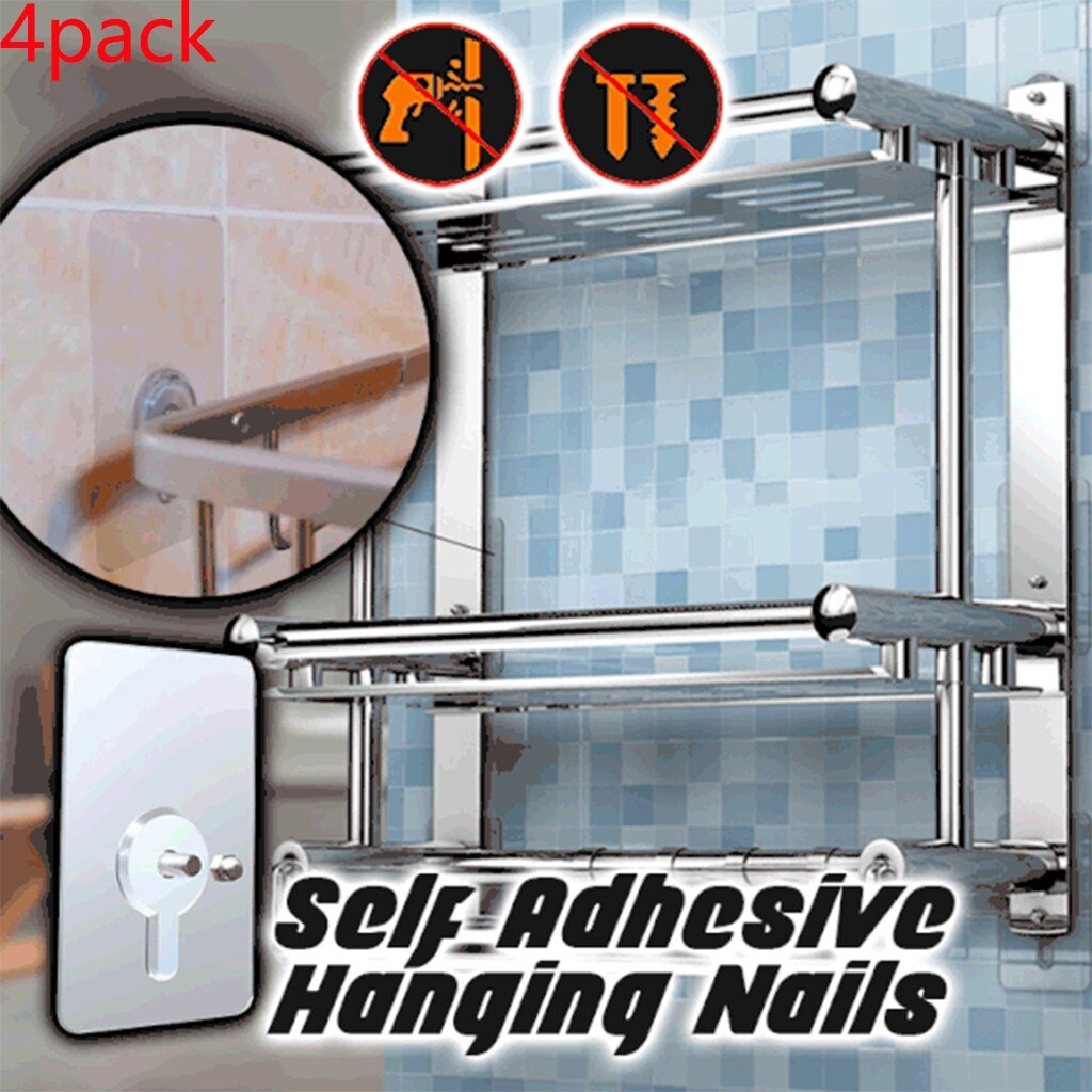 4 Pack Zelfklevende Opknoping Nagels Nail Gratis Wandhaak Voor Badkamer Keuken Opslag Rekken Opknoping Kit Bathing Storage Organizer
