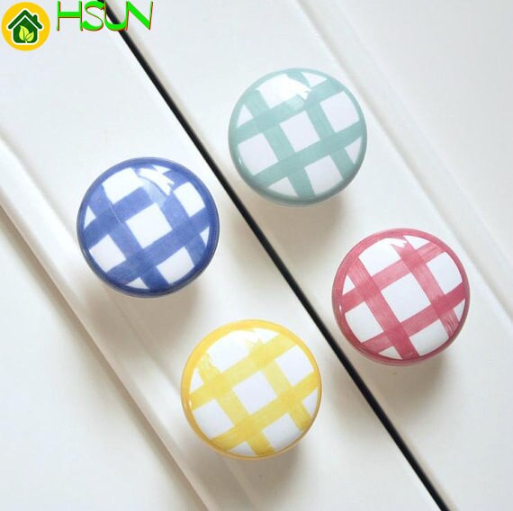 Ceramic Knobs Kitchen Cabinet Knobs Lattice Drawer Knobs Pulls Handles Cupboard Knob Pull Handle Hardware Yellow Blue Red Green
